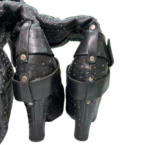 Sam Edelman Black Leather Studded Over-the-Knee Wedge Boots Buckle - Women’s 7.5 - Picture 8 of 15